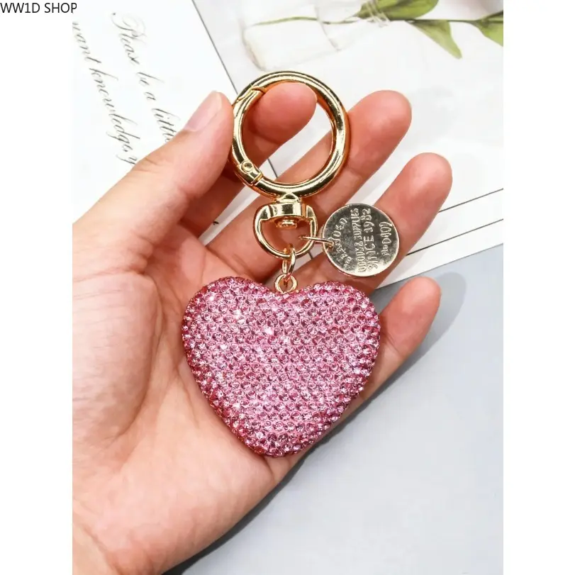 Romantic Heart Shape Keychain Charm for Women, Aesthetic Synthetic Rhinestone Pendant, Safe Fashion Accessory for Bags and Car Keys, Everyday Carry, Memorial Day, Ceremony, Birthday, Commute, Auspicious, Bag Charm Styling, Sparkling Stones