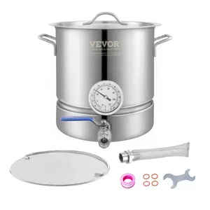VEVOR Stainless Steel Kettle, 16 GALLON Brewing Pot, Tri Ply Bottom for Beer, Brew Kettle Pot, Home Brewing Supplies Includes Lid, Handle, Thermometer, Ball Valve Spigot, Filter, Filter Tray