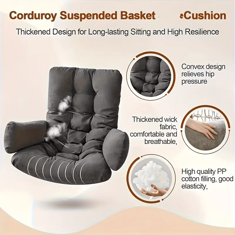Comfortable Swing Chair Cushion with Armrests - Indoor/Outdoor Seat Cushion, Soft Padding, Suitable for Hanging Chairs, Balconies, Gardens, Patio Furniture (Hanging Chair Not Included), Patio Mat, Modern Style Cushion, Swing Seat Cushion