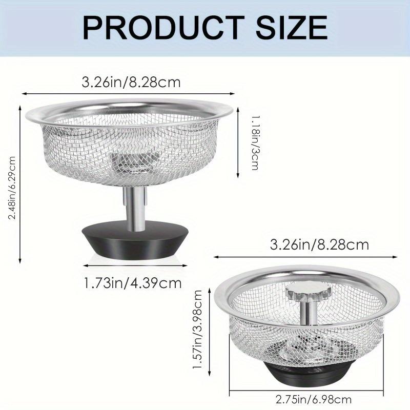Stainless Steel Sink Strainer, Kitchen Sink Fine Mesh Strainer with Rubber Stopper, Anti-blockage Filter, Kitchen Sink Accessories
