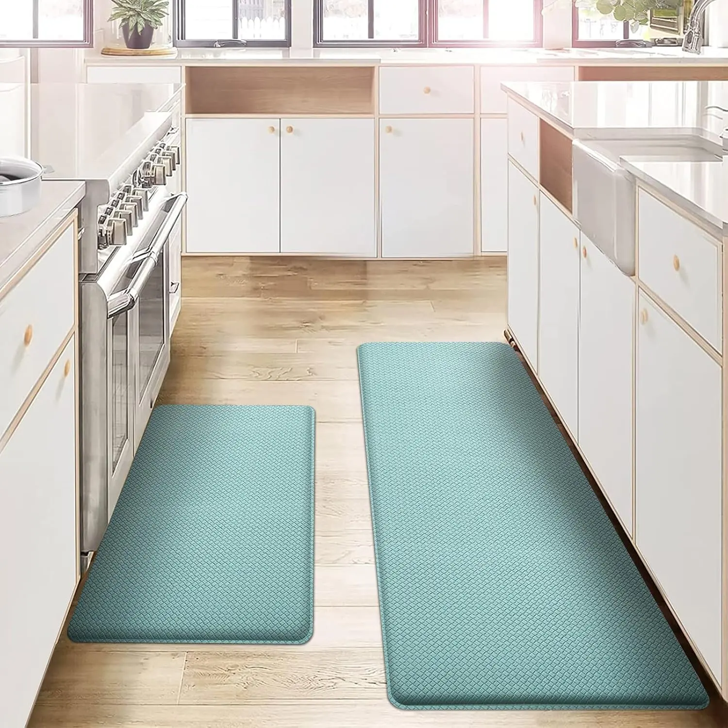 Kitchen Mats and Rugs Set of 2 - Cushioned Anti- Kitchen Rug for Floor Washable 17"x29" +17"x59", Turquoise