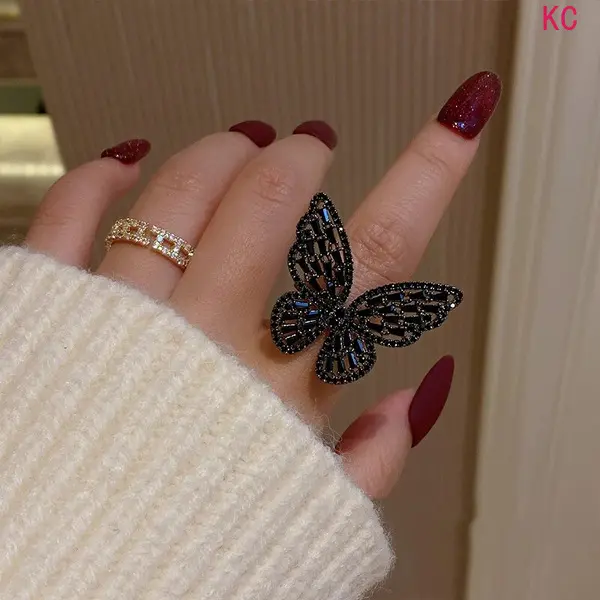 Black Zircon Butterfly Stud Earrings For Women, Elegant Trendy Fashion Ear Jewelry For Daily And Party Outfits