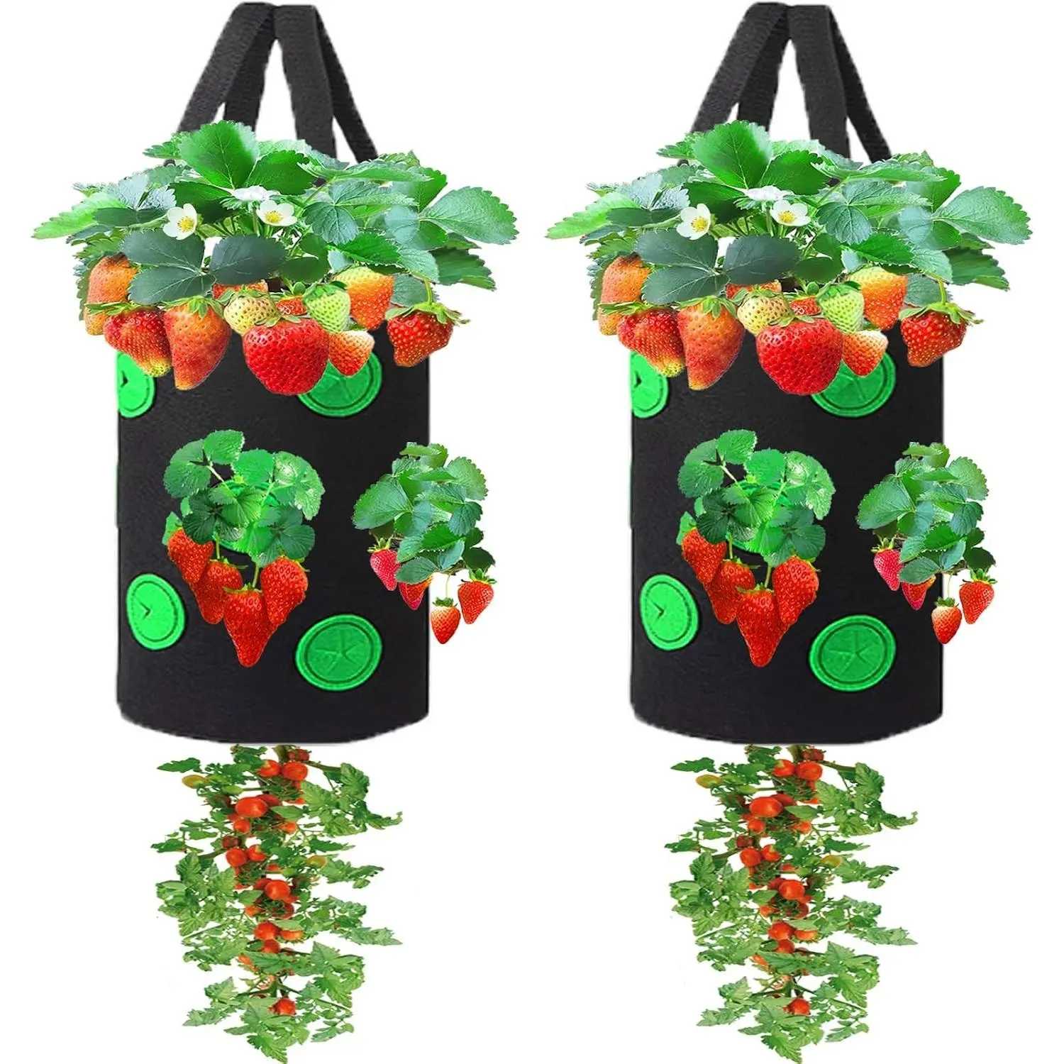 2 Pack Gardens Upside Down Strawberry Planter, Hanging Tomato Strawberry Grow Planter Garden Vegetable Planting Bags with Holes(Black)