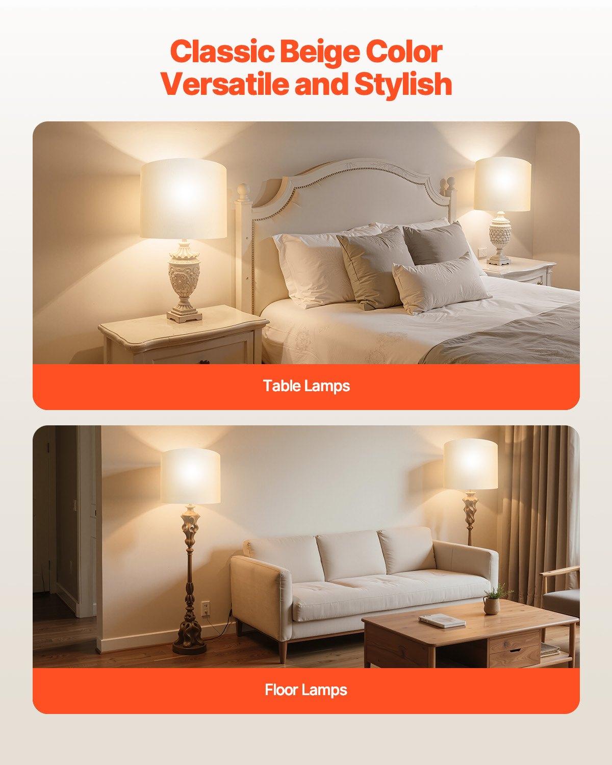 VEVOR Drum Lamp Shade 2 Set, 16 in Top x 16 in Bottom x 12 in High, Large Lampshade with Harp, Replacement Lamp Shade for Table Lamps Floor Lamps Pendant Lights, Easy Assembly Required (Off-white)