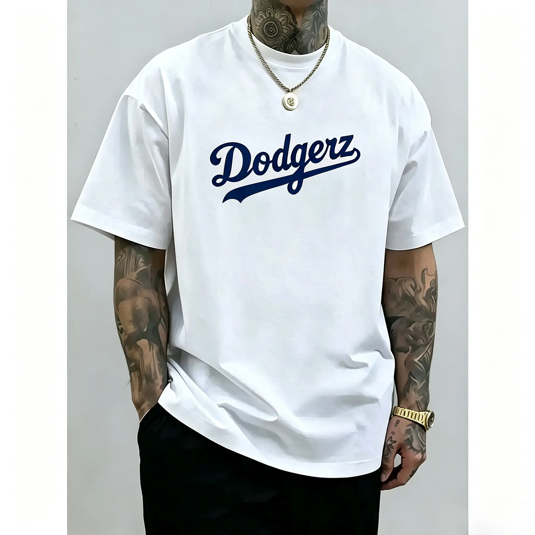 Men's Athletic Graphic Loose-Fit Short-Sleeve Round Neck T-Shirt - Blue Baseball-Style Casual Sports Tops, Soft Breathable Streetwear, Sporty Vintage-Inspired Summer Top