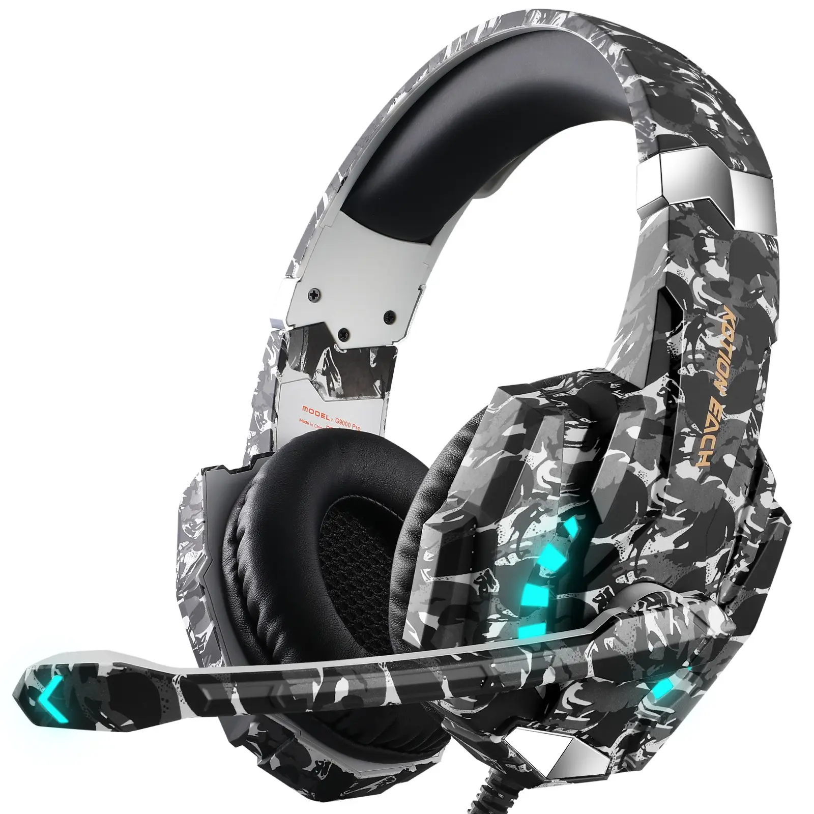 G9000pro Camo Gaming Headset, RGB Lights, Ipx5 Waterproof, 40mm Drivers, Noise-Isolating Mic, LED Light, Split Audio Cable, PC/ps4/ps5/xbox