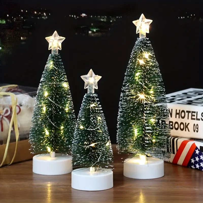 3-Piece Christmas Tree Set, LED Copper Wire Lights, Holiday Decorations, Indoor Home Accessories, Cedar Trees, Requires 2 Aa Batteries
