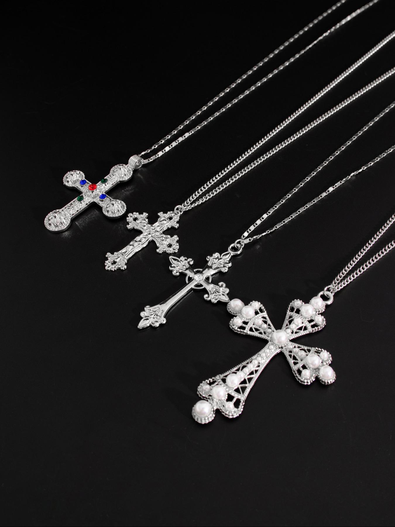 Vintage Punk Cross Pendant Necklace, Cross Chain Design, Fashion Jewelry for Party, Daily Clothing Decor, Trendy All-match & Exquisite Jewelry for Birthday Gift