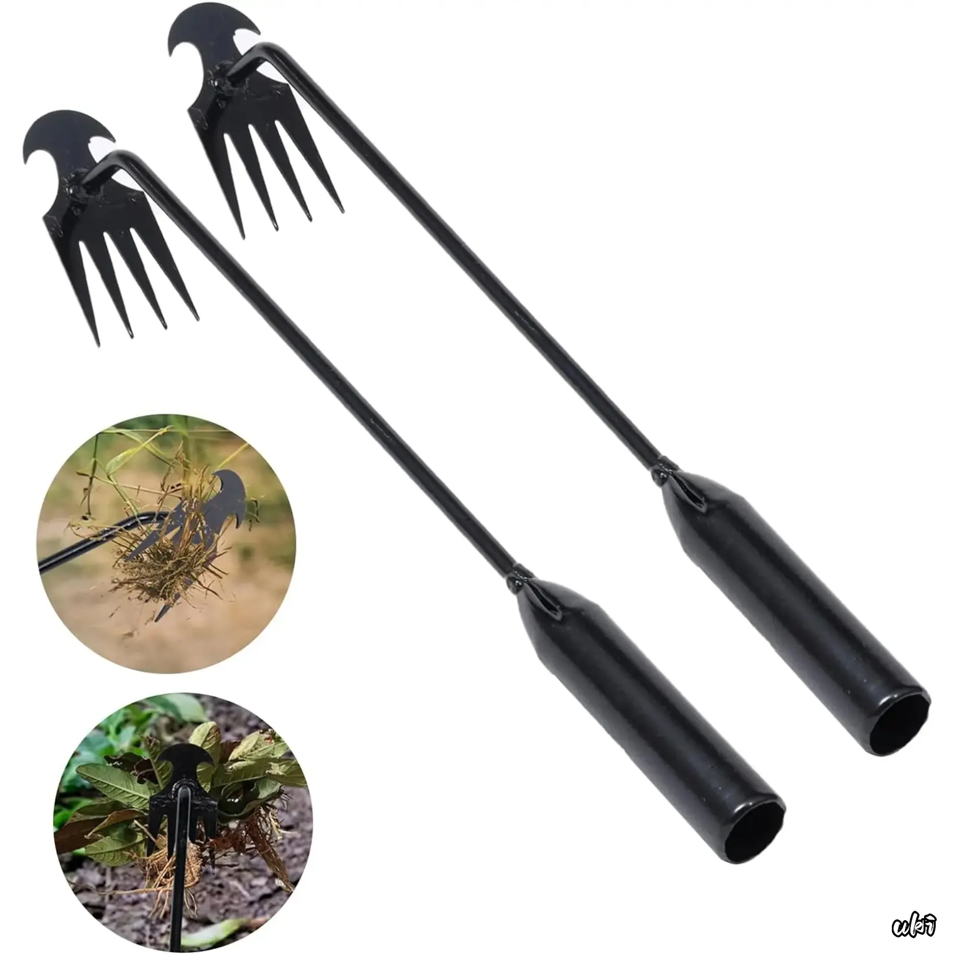 4-Teeth Manganese Steel Forged Metal Hand Weeder, Compact and Portable Labor-Saving Tool for Digging Deep Into Soil, Fully Uprooting Roots in Backyard Farm & Vegetable Planting Garden Maintenance