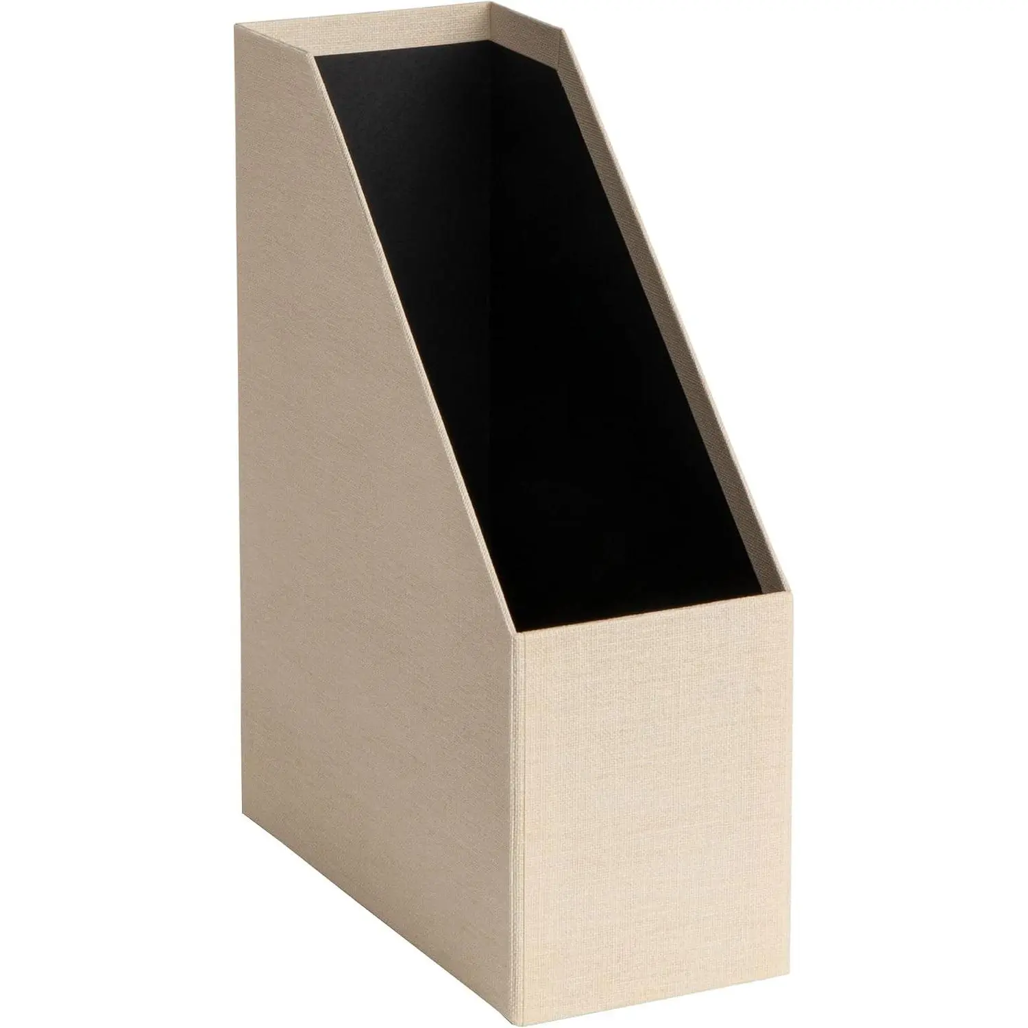 Estelle Magazine File with Leather Handle - Magazine Holder and Organizer for Papers and Catalogs - Office Desk File Holder - 12.6 x 4.5 x 9.8 in - Cream