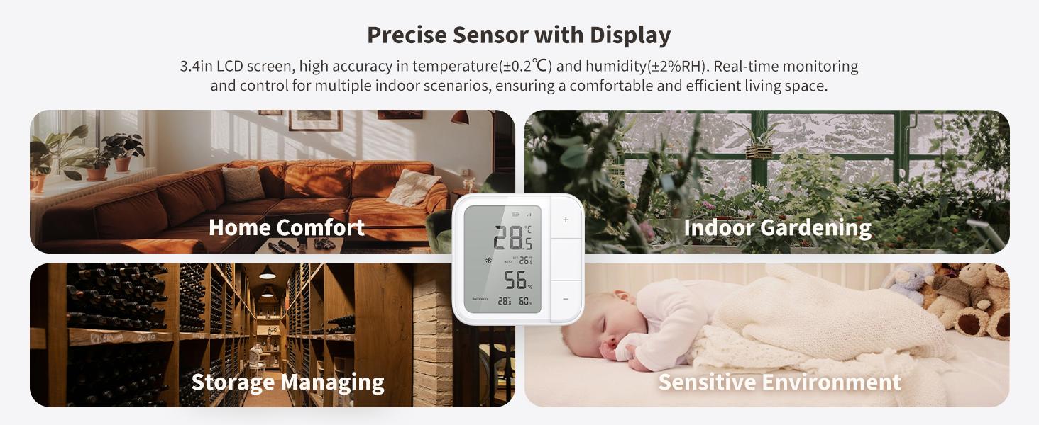/Zigbee Climate Sensor W100,Temperature and Humidity Monitoring,Remote HVAC, 3 Customizable Buttons,Works with HomeKit, Alexa, & More