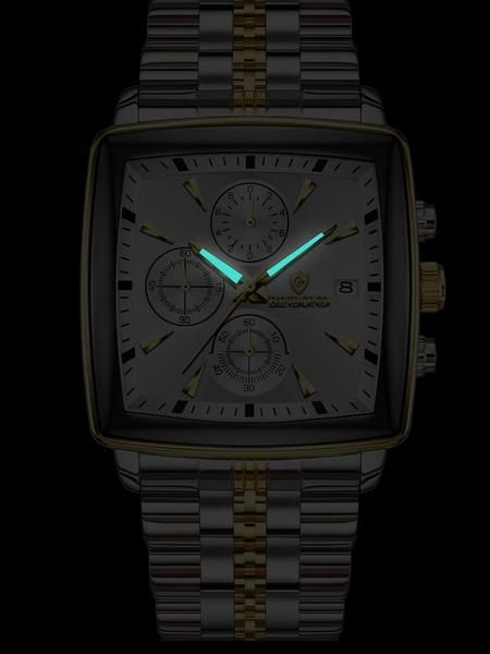 A men's multifunctional square business steel strip fashionable three eye six pin quartz watch