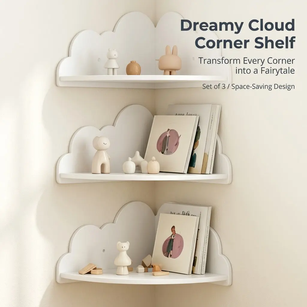 Cute Cloud Design Wall-Mounted Display Rack Set of 3, Floating Storage Shelf for Room Toys Books Home Decor, Ideal for Living Space Organization