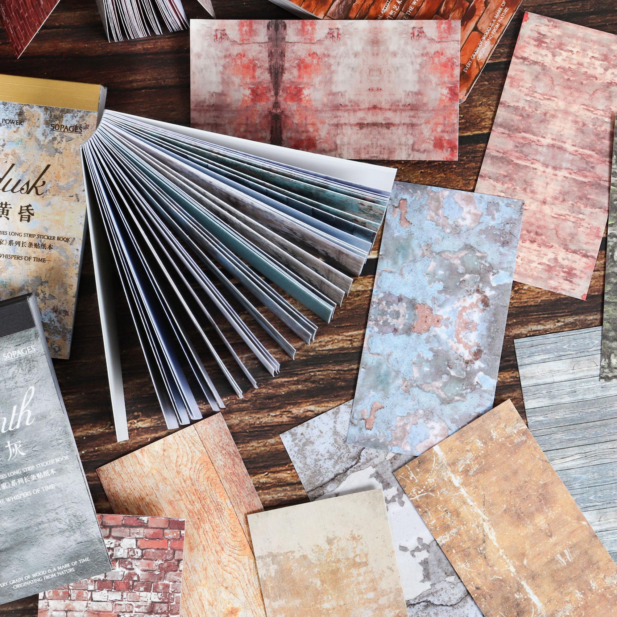 Vintage Texture Theme Self-adhesive Aesthetic Scrapbook Sticker Book, Sticker Album, 50 Sheets DIY Crafts, Collage Decoration, Creative Craft Kit, Scrapbooking Supplies, Scrapbook Materials, Junk Journals, Stickers Kit