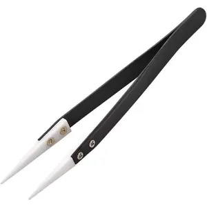 Ceramic Tweezers, Stainless Steel Tweezers, Non-Conductive, High Temperature Resistance 3000 Degrees Applicable to Precision Electrical Operation (Black)
