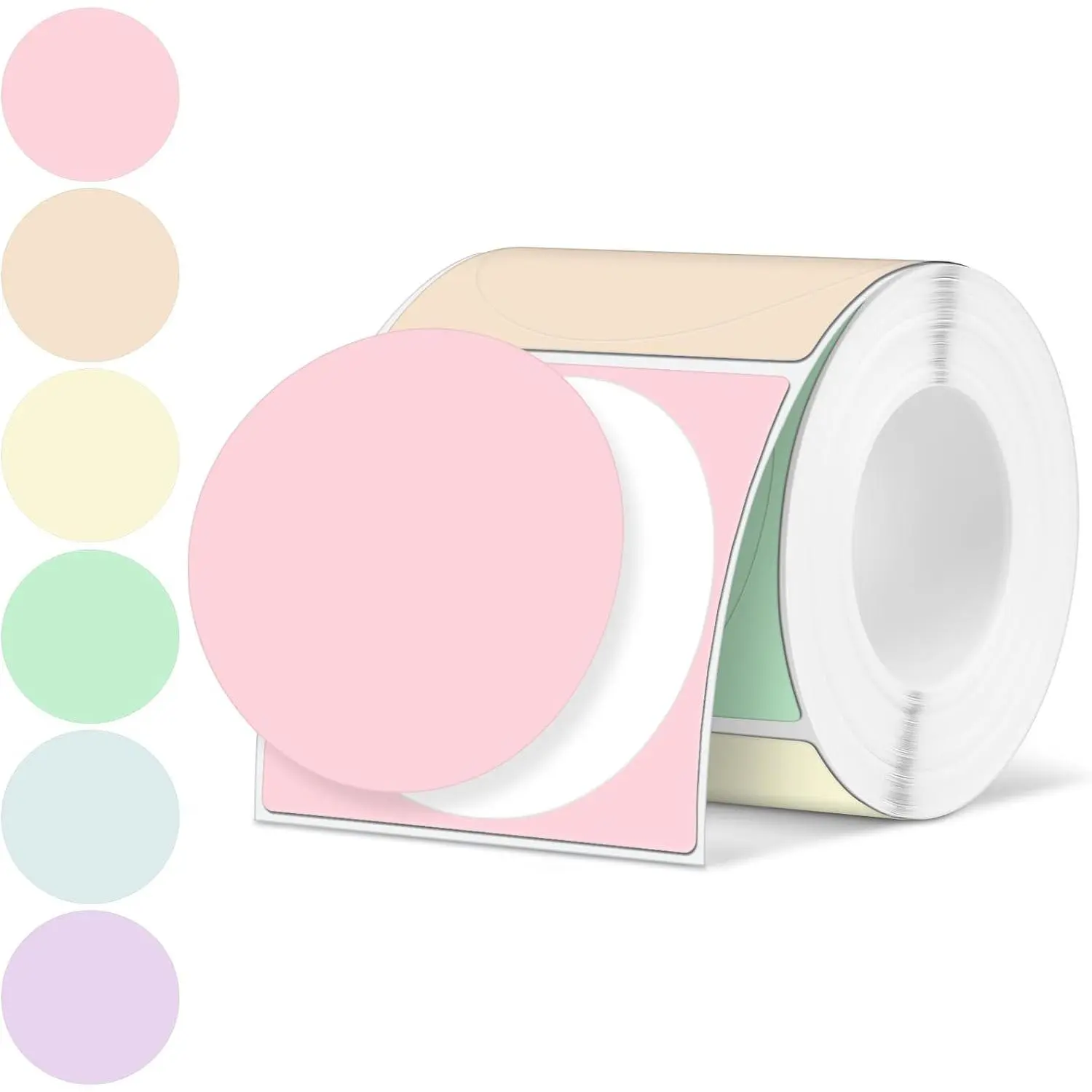 5 Colors Circle Thermal Sticker Labels Self Adhesive Round Direct Thermal Labels Multipurpose Printer Stickers for DIY, Name Tag 250 count/1 Roll(Macaron Gradient Color,2 Inch)