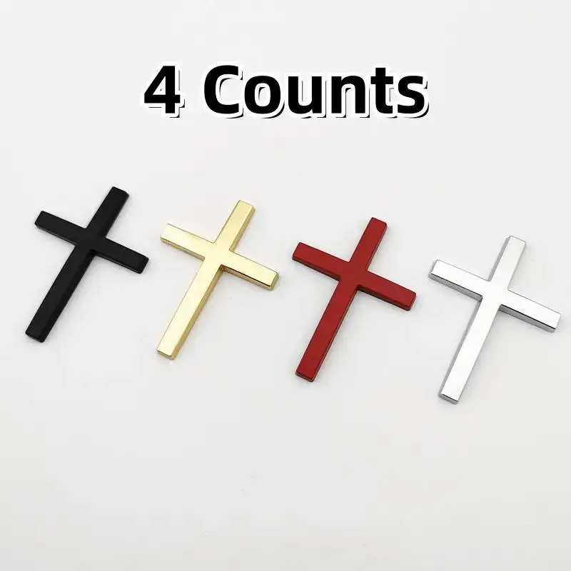 4PCS Christian Cross Car Sticker Set - Premium Waterproof Decals, Durable Universal Auto Exterior Decoration, Faith-Inspired Auto Parts Accessories for SUVs, Motorcycles, Cars Accessories in Silver, Black, Red, Gold, Car Decorating