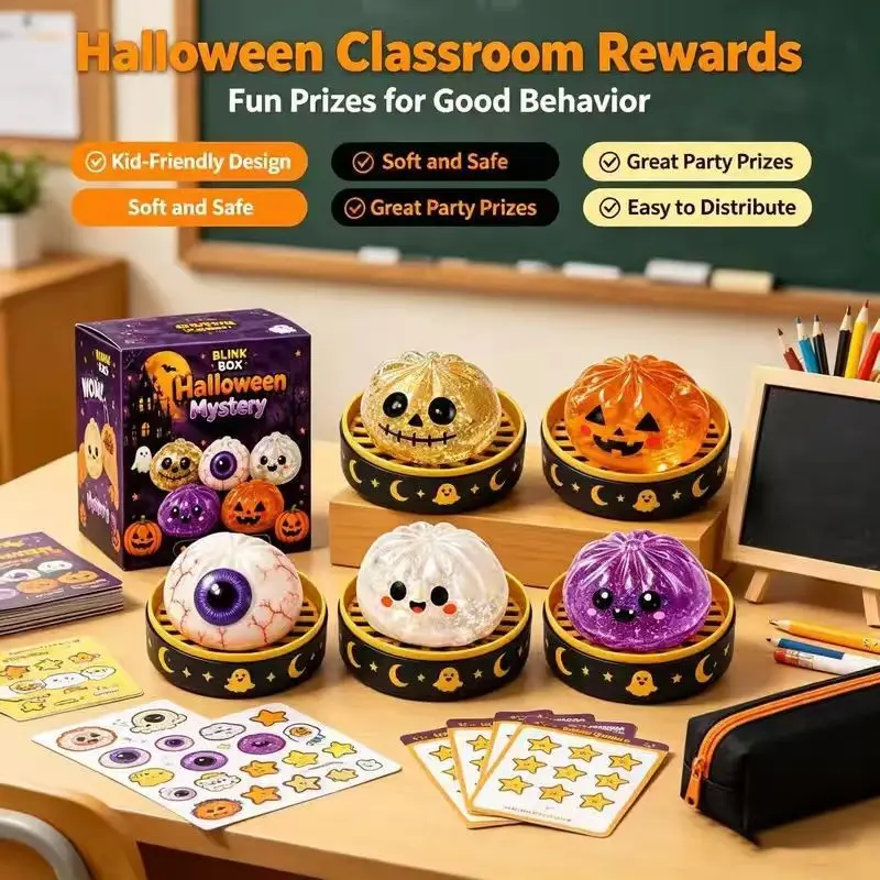 5-Pack Halloween Squishy Decompression Toys, Sparkling Transparent Fidget Balls, Anti-Anxiety Stress Relief, Kids Party Gifts, Table Ornaments