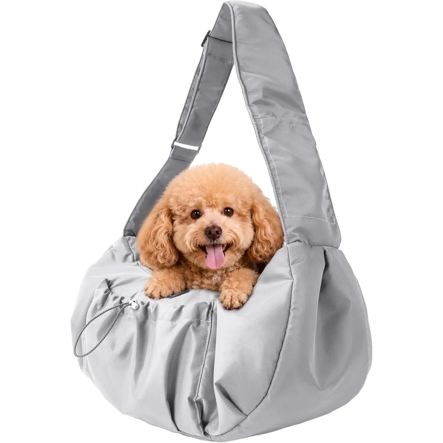 Puppy Sling Carrier for Small Dog-Widened and Thickened Shoulder Strap with Storage Pocket, Adjustable Hands-Free Small Dog Carrier Sling for Outdoor,Cat&Dog Sling Carrier 7-15 lbs. (Light Grey)