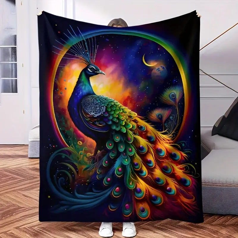 1PC global new feather, peacock series blanket; super soft and comfortable nap shawl blanket; suitable for various holiday commemorative gift blankets; office multi-functional blanket; family sofa blanket; living room tapestry room bedroom decoration