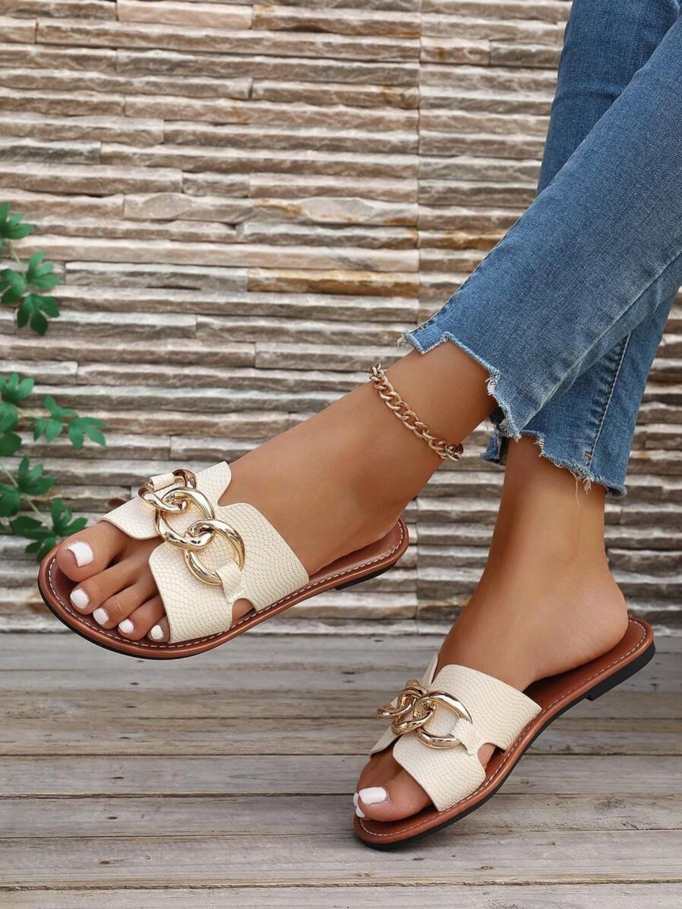 Women's Fashionable Plain Color Slides, Casual Comfortable Flat Sandals for Summer, Lightweight Breathable Slippers for Beach, Daily Clothing Decor, Walking Shoes