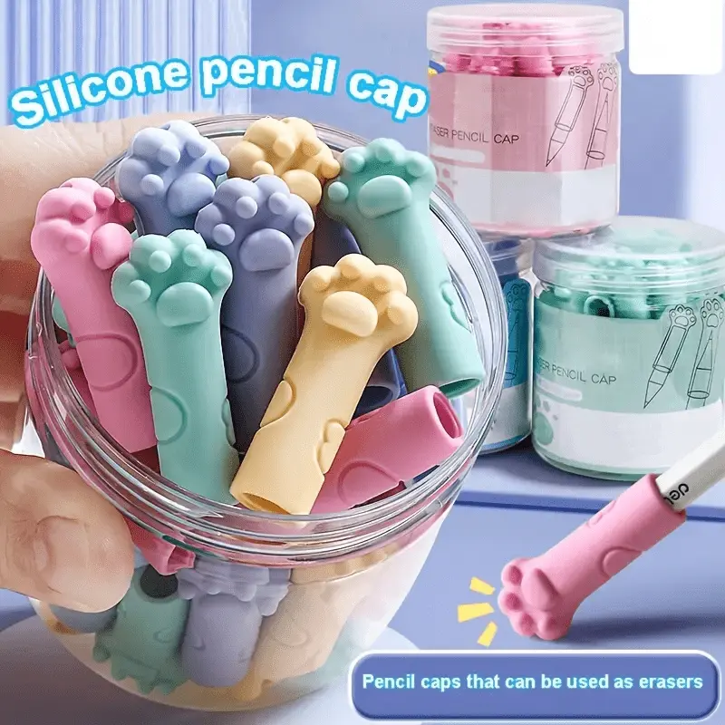 Cute Cat Paw Eraser Pencil Caps, Available in Various Colors, Suitable for School, Office, and Home, Compatible with Many Pencil Types, Perfect for Students, Teachers, and Cat Lovers, A Must-Have Fun and Practical Stationery, Random Colors