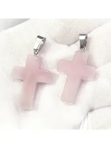 10pcs natural pink crystal pendant, pink crystal cross pendant, fashionable jewelry making pendant, uncoated, suitable for DIY necklace, earring, bracelet jewelry making, women's Valentine's Day gift