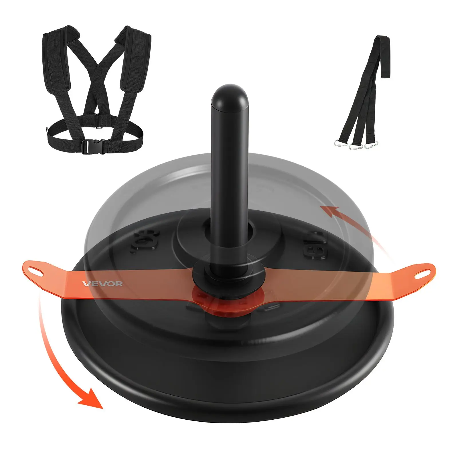 VEVOR Weight Sled, Steel Power Sled, Fitness Strength Training Sleds for Athletic Exercise Speed Improvement, Workout Fitness Equipment with Harness, Compatible with 2 in Weight Plate, Orange Black