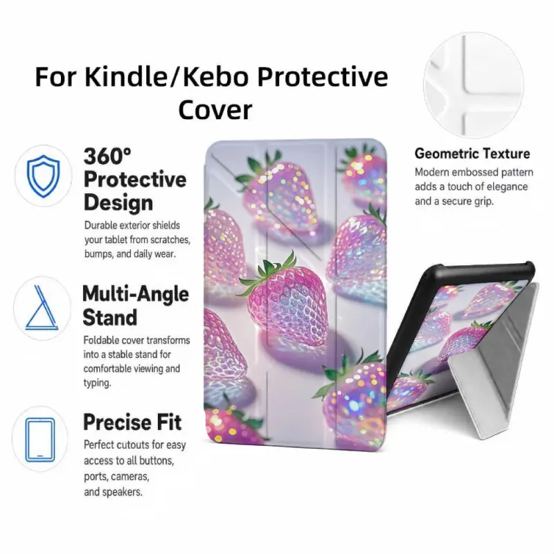 For Kindle/Kobo/Tolino Case, with stand Strawberry Pattern With Sparkles for New Kindle 11Th 2019, for Kindle 11th Generation Case for Kindle 11Th (2022/2024), 6-Inch, 7-Inch Kindle Paperwhite 12Th Generation 2024 Vision Color (2024) /Vision 6 (2021）/Shin