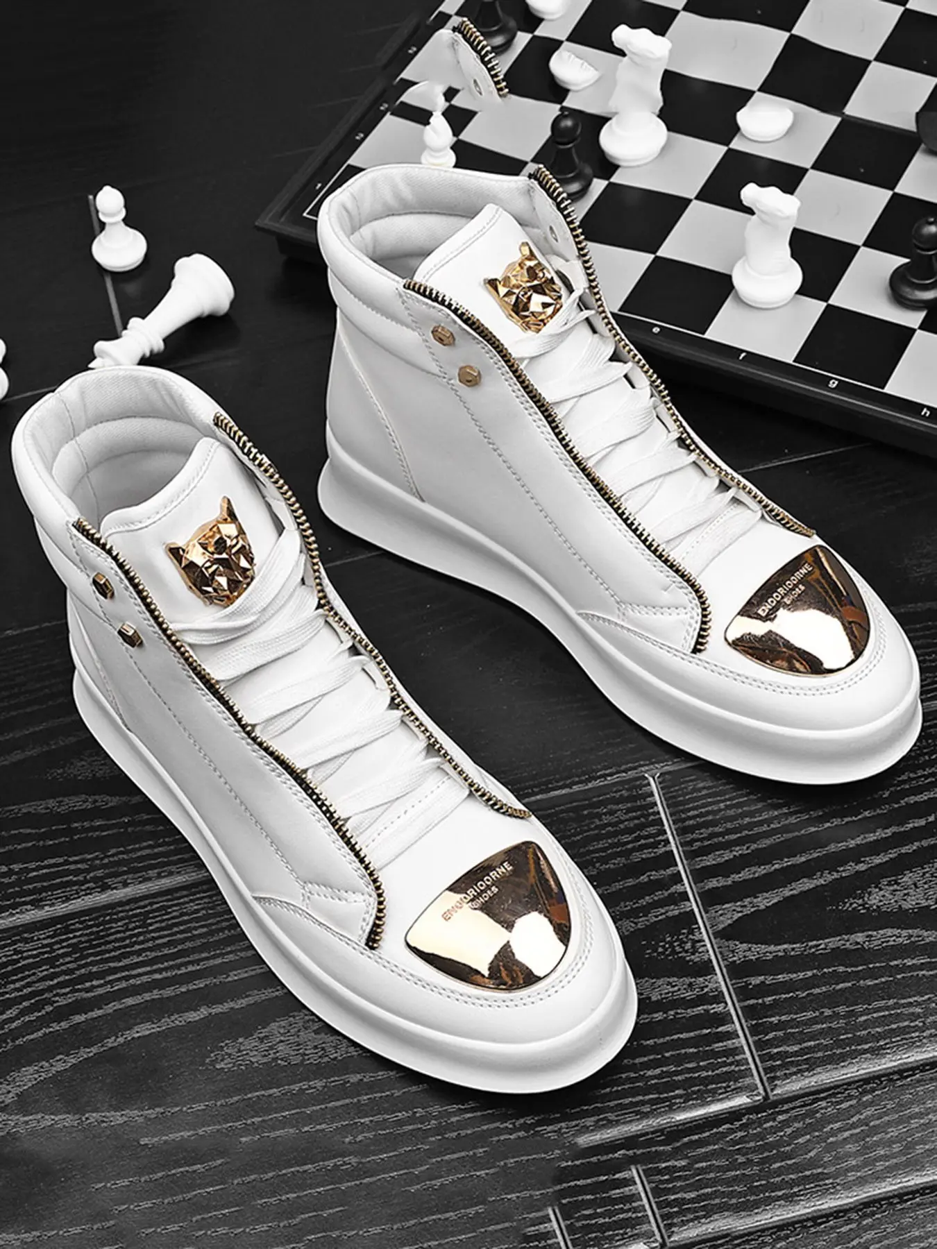 Men's Outdoor Casual Hiking Shoes, Snake Skin Glossy Design, City Leisure Business No-Tie Zipper Board Shoes, Comfortable Walking Sneakers, Outdoor Leisure Footwear