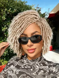 Women's African Braided Wig, Short Curly Hair, Heat Resistant Synthetic Fiber, Adjustable Breathable Cap, Daily Use, Role Play