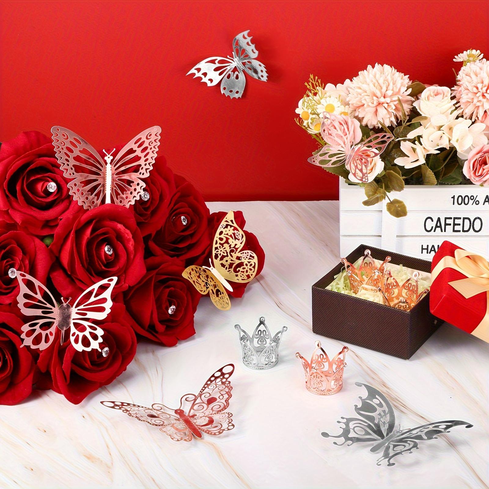 For Weddings, Birthdays & Anniversaries, Bouquet & Cake Decoration Complete Solution, 3 Color Crown Butterfly Bouquet Accessories, Complete with Crowns Butterflies Pins, Effortlessly Handle Holiday Decoration Setting, 152 Pack