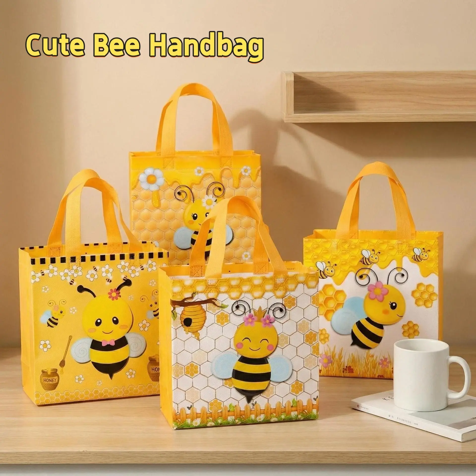 12pcs/24pcs/36pcs/48pcs Cute Bee Handbags, Colorful Non-Woven Gift Bags, Bee Theme Party Bags, Party Favor Bags, Birthday Party Supplies, Grocery Shopping, Candy Bags