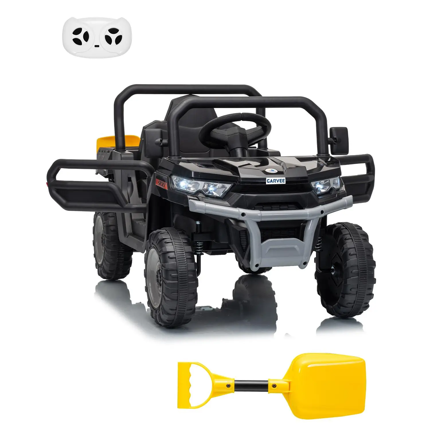 Garvee 12V Kids' Farm Truck Ride-On Toy - Single Seater Electric Car with Powered Dump Bed, Double Opening Doors, Suspension, LED Lights, MP3 Player, Horn, Parental Remote Control, Farm Trucks