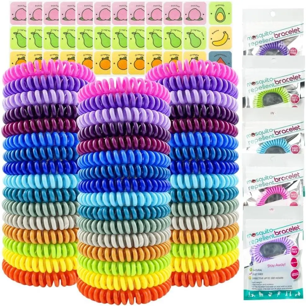 48 Pack Mosquito Repellent Bracelets, Individually Wrapped DEET-Free Insect Repellent Wrist Bands with 60 Mosquito Patches for Kids & Adults Outdoor Camping Fishing TravelingGift