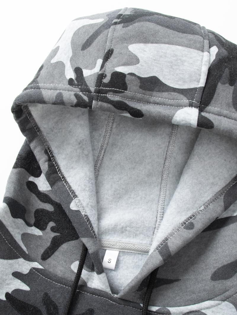 Men's Camouflage Hoodie Set Outdoor Casual Style with Adjustable Drawstring, Fits Snugly Around the Head. Top and Pants from the Same Series Feature Matching Camouflage Patterns. USA Letter Print Adds Trendy Style. Large Pocket on the Jacket and Drawstrin