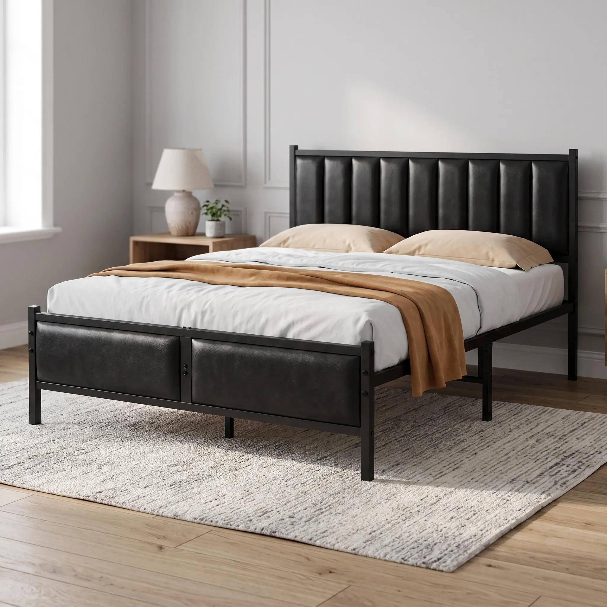 Modern Sturdy Metal Bed Frame Full Size Platform - Durable Steel Structure for Bedroom - Minimalist Design