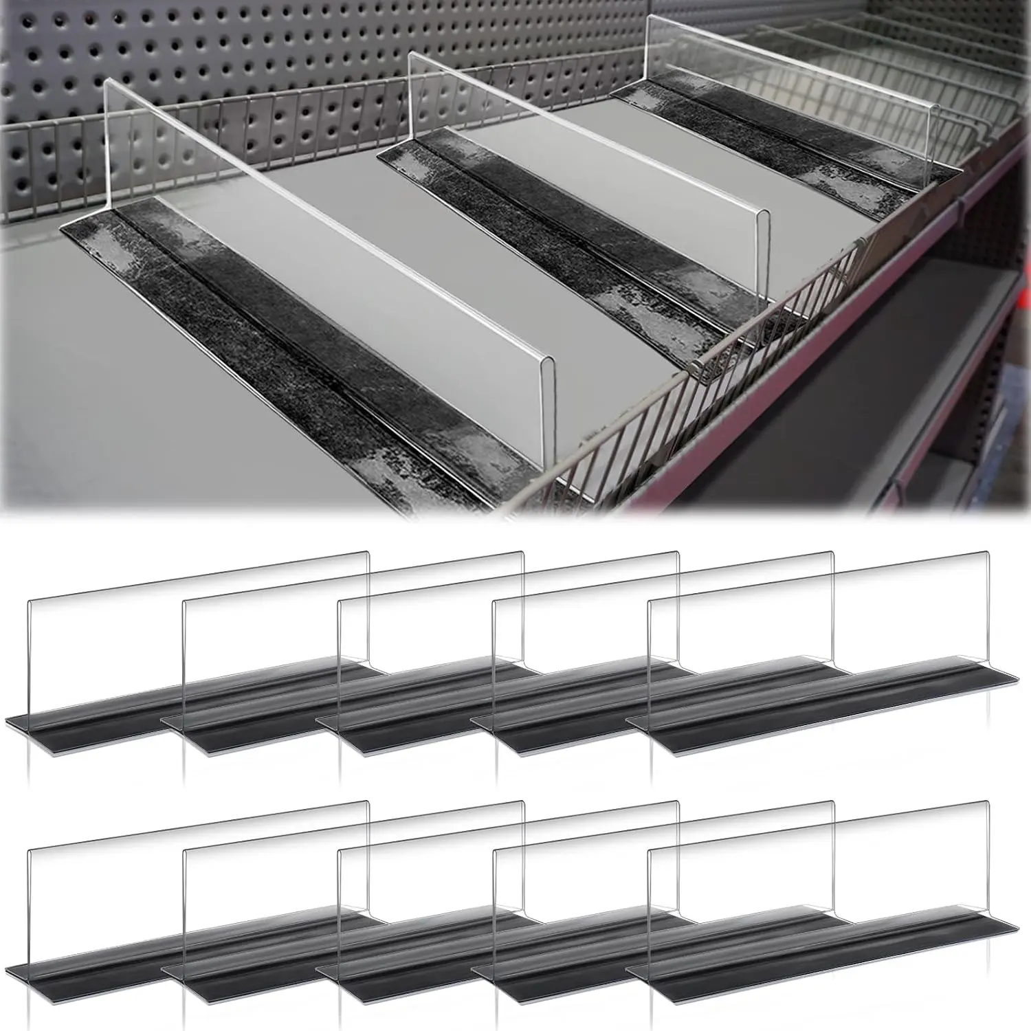 10 Pcs Magnetic Plastic Shelf Dividers (12" L x 2" W x 3" H) - Closet Clapboard Baffles for Organizer Storage in Bedroom, Kitchen