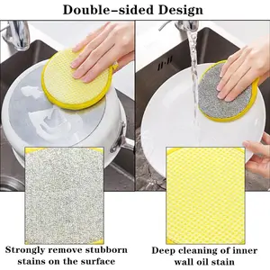 Multipurpose Wire Dishwashing Rag,Dishwashing Sponge Wire Dishcloth Double Layer Wire Dish Cleaning Cloths Sponge Scrubber for Household Kitchen Supplies