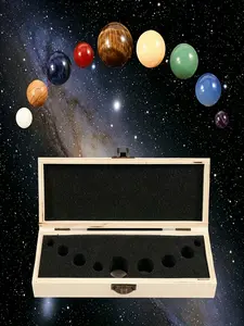 9pcs/1set Natural crystal nine-planets solar system wooden gift box set, crystals for balancing energy chakras and healing, decorative stones and jewelry, ideal spiritual gift for astronomy enthusiasts, for Tarot card divination and astrological research.