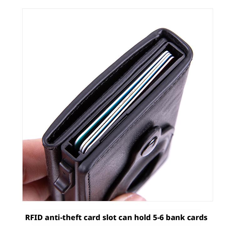 Mens Smart Wallet Card Holder for AirTag: Leather,  RFID Blocking, Slim, Carbon Fiber, Minimalist - 6-9 Card Capacity| ID Window| Cash Slot