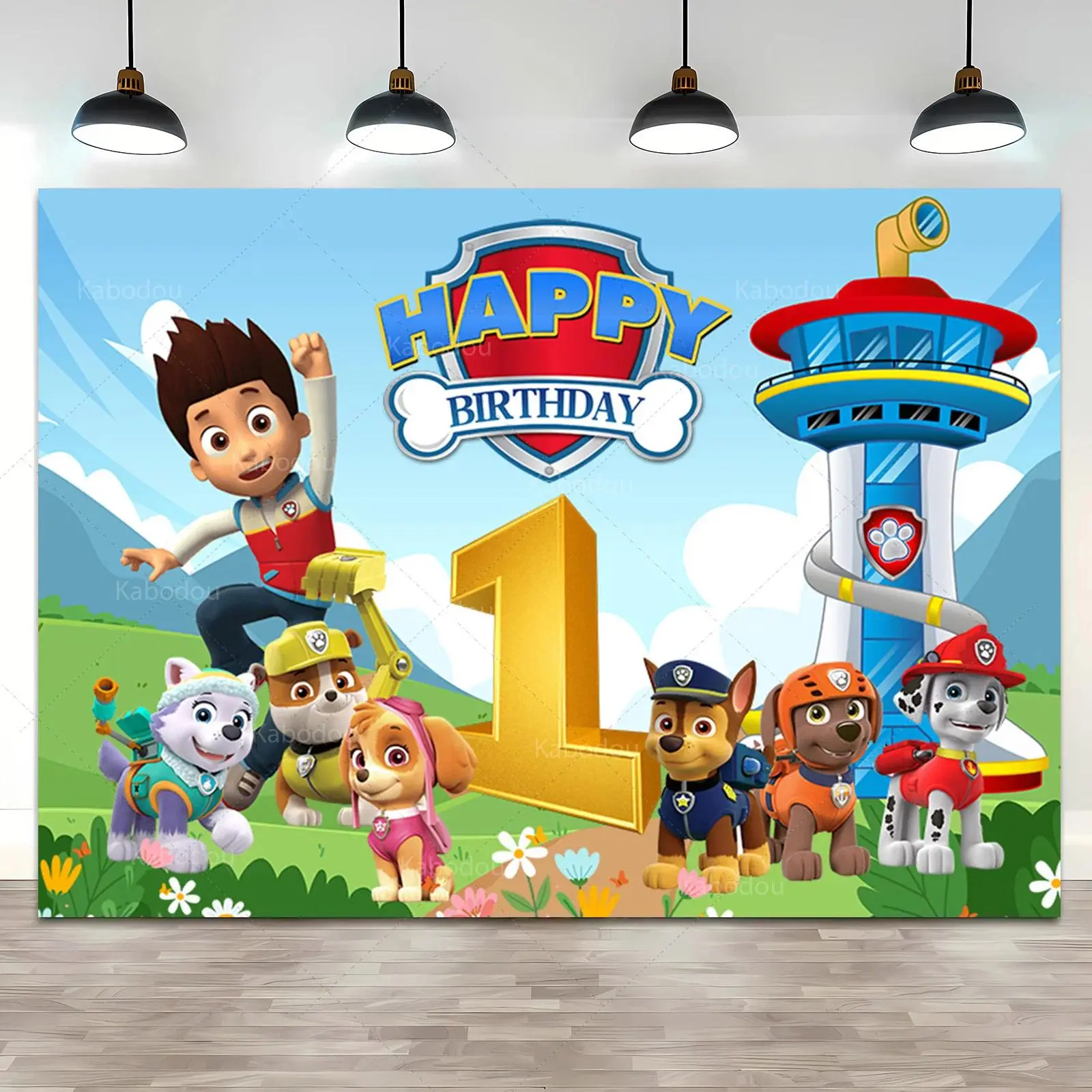 Paw Patrol Birthday Backdrop Party Background Cloth, Puppy Cartoon Tapestry Wall Hanging Photography Background Premium Polyester Fabric, Kids Party Decor, Birthday Celebration Setup, Photo Studio Prop, Event Background Decoration
