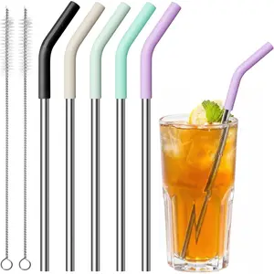 6" Short Metal Straws for  with Soft  Tips – Safe  Drinking Straws for Milk, Juice & –with Storage Bag, Dishwasher Safe
