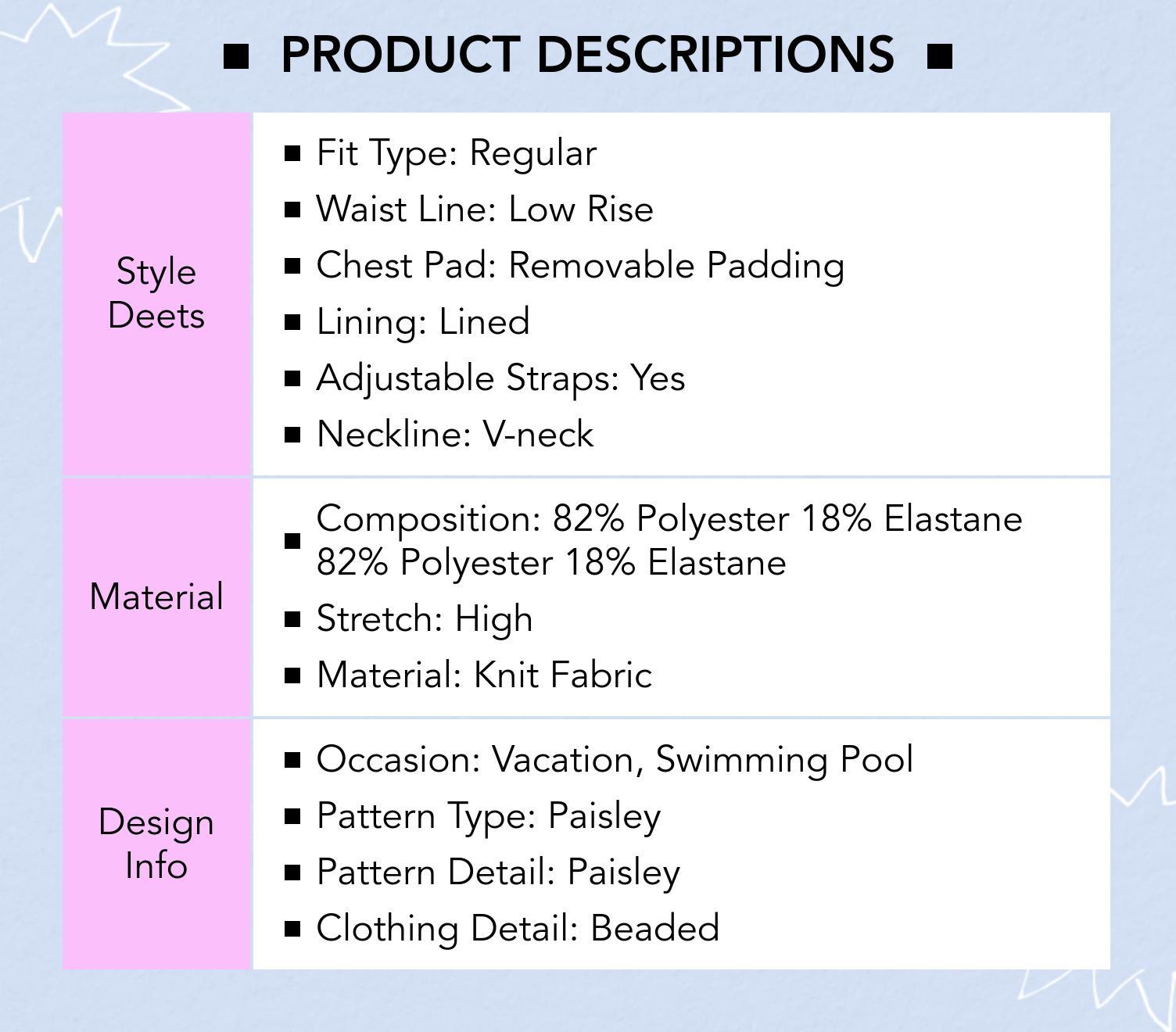 Cider V-neck Paisley Beaded Detail Triangle Bikini Set