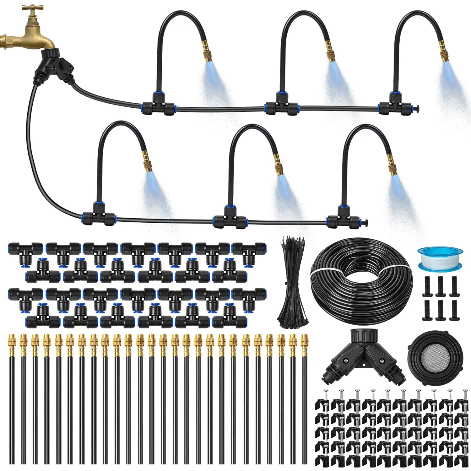 33Ft 1/4" Drip Irrigation System for Garden – Automatic Atomizing Sprinkler System for Outdoor  Raised Bed, Yard, Potted  & Lawn