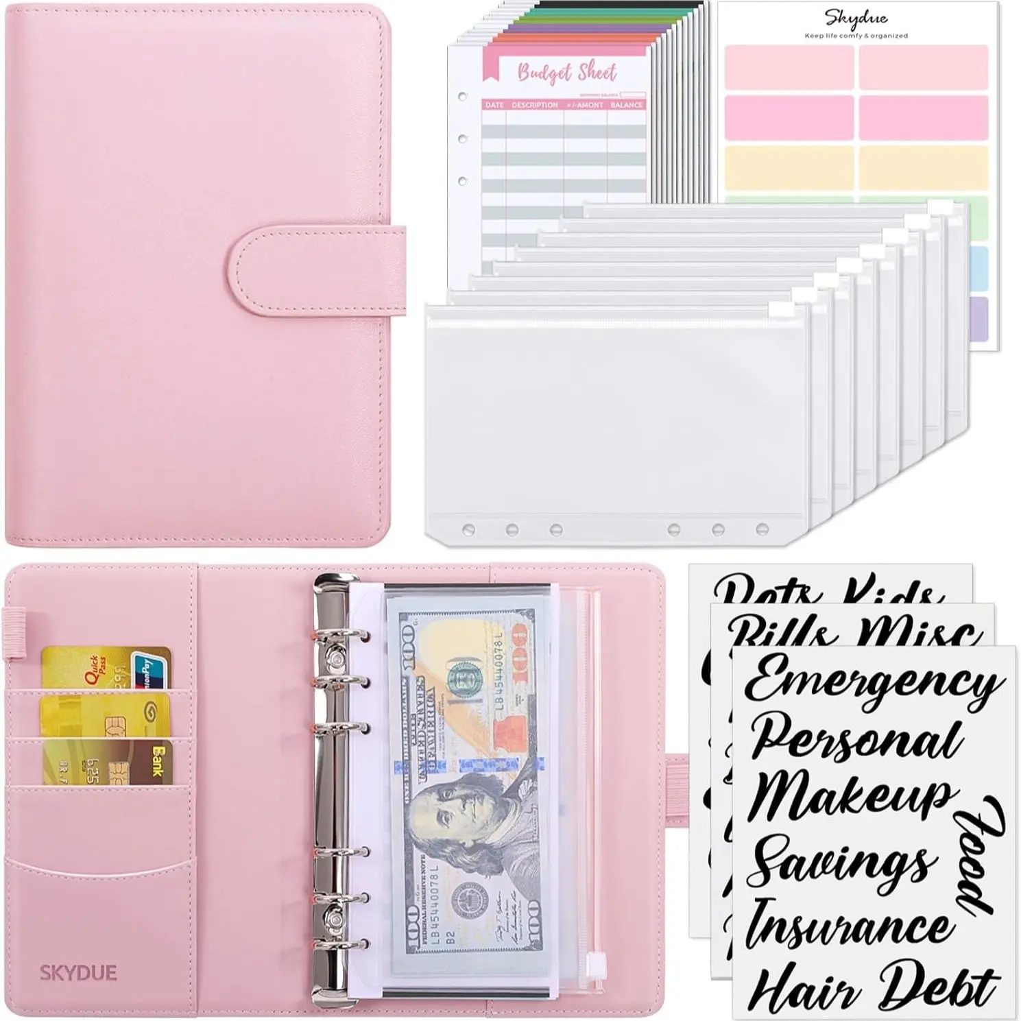 Budget Folder with Zipper Envelope, Cash Envelope, Budget Expense Sheet, Multiple Colors Available, New Condition, No Magnet