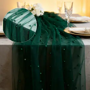 2pcs Multi-Color Handmade Pearl Net Fabric, Table Flags and Mats, 75x302cm, Festival Decor, Wedding, Birthday Party, Reusable