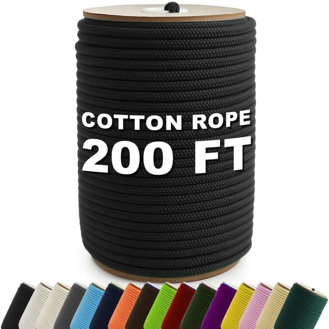 200 Feet Cotton Rope 3/16" (5mm) Multi Purpose Braided Cord, Natural Cotton for Clothes Line Camping Crafting Flag Pole, Black
