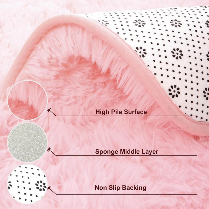 Minimalist Solid Fluffy Large Rug, Square Plush Mat with Non Slip Backing, Home Decorative Fluffy Area Rug for Living Room & Bedroom