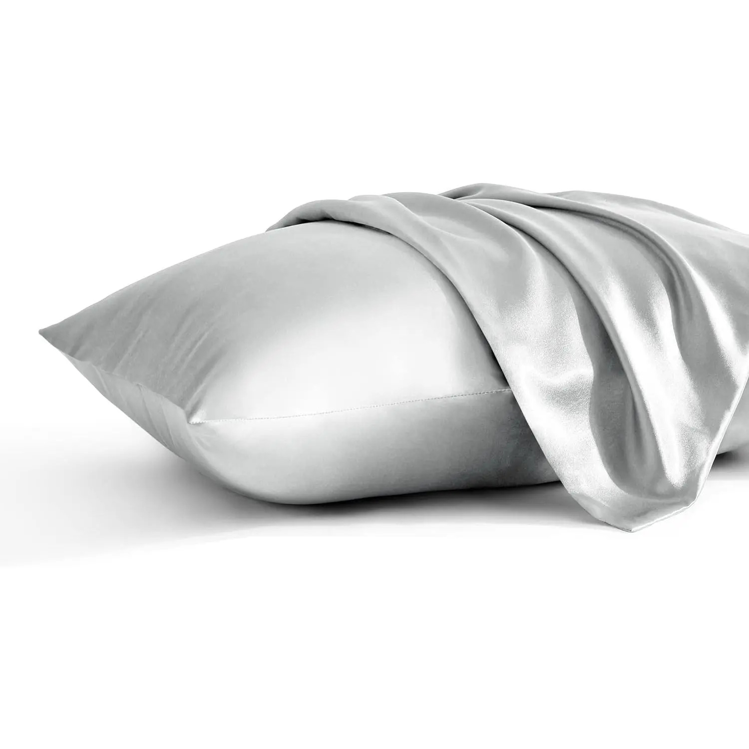 2 Pack Standard Silk Pillowcases for Hair and Skin, Soft and Luxurious Bedding Pillow with Envelope Closure, 20x26 Inches, Silver Grey